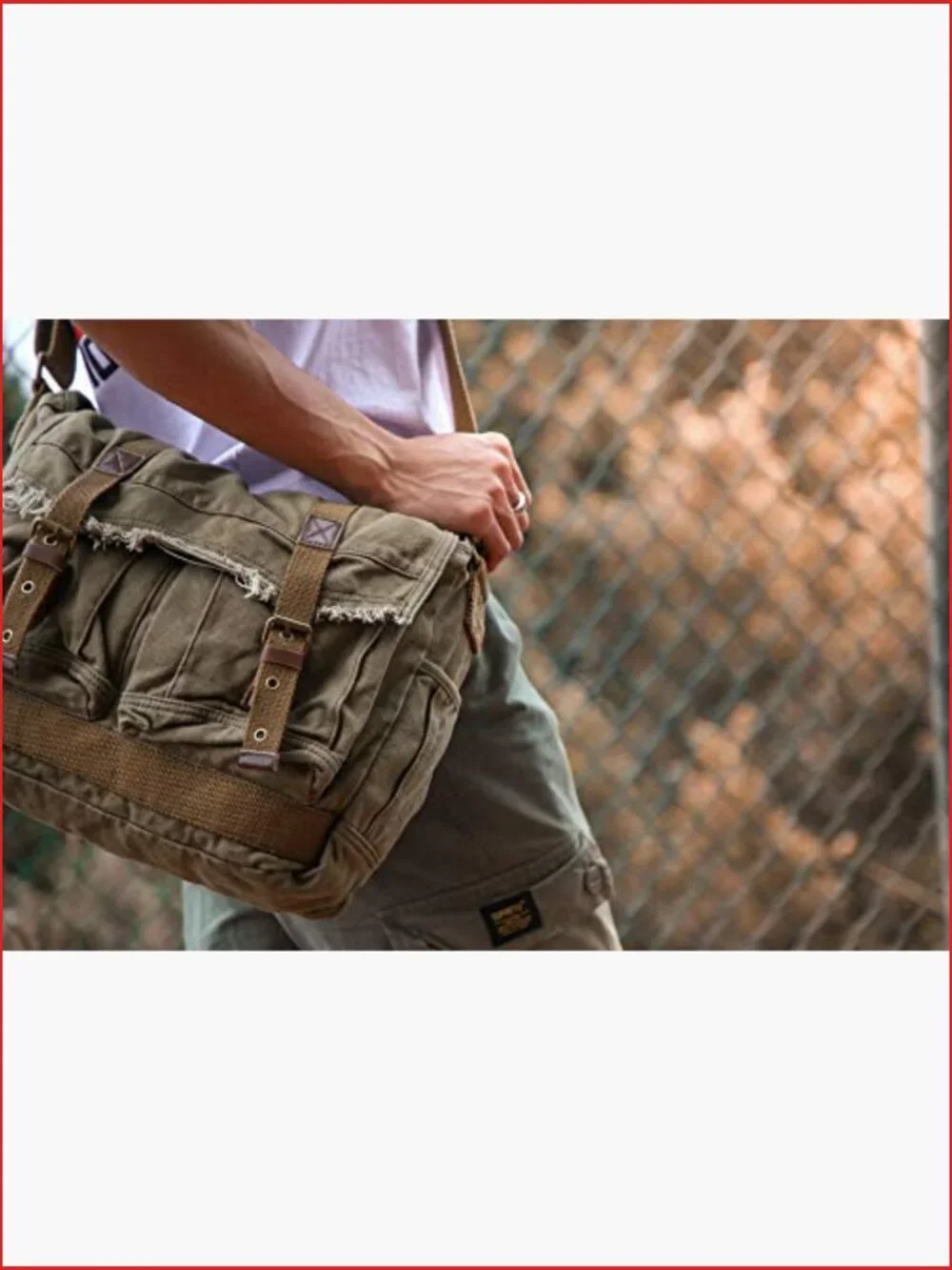 Canvas Messenger Bag Frayed Style Shoulder Purse